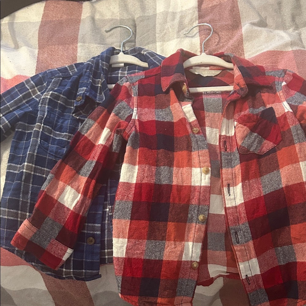 Plaid Kids Shirt Set - Red and Blue
